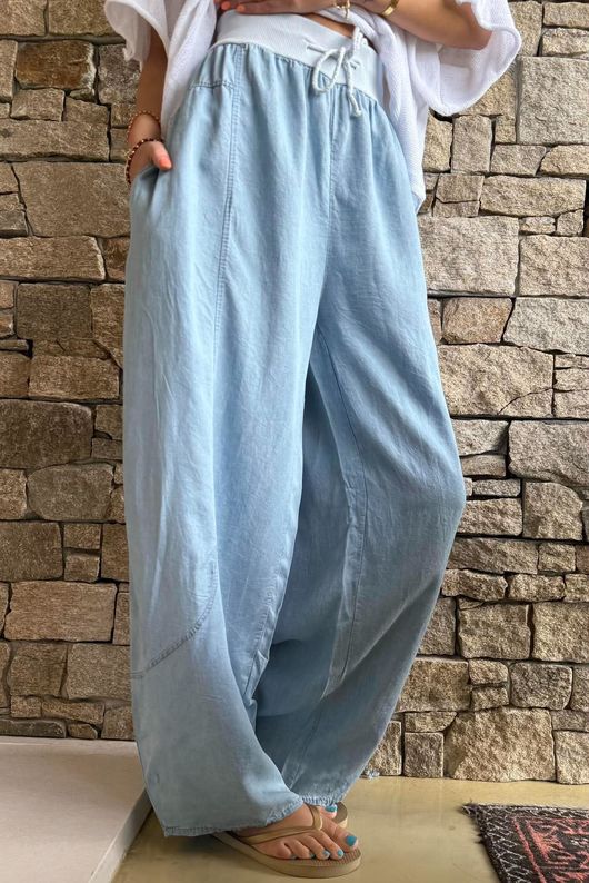 Washed Chambray Balloon Barrel Jean Light 